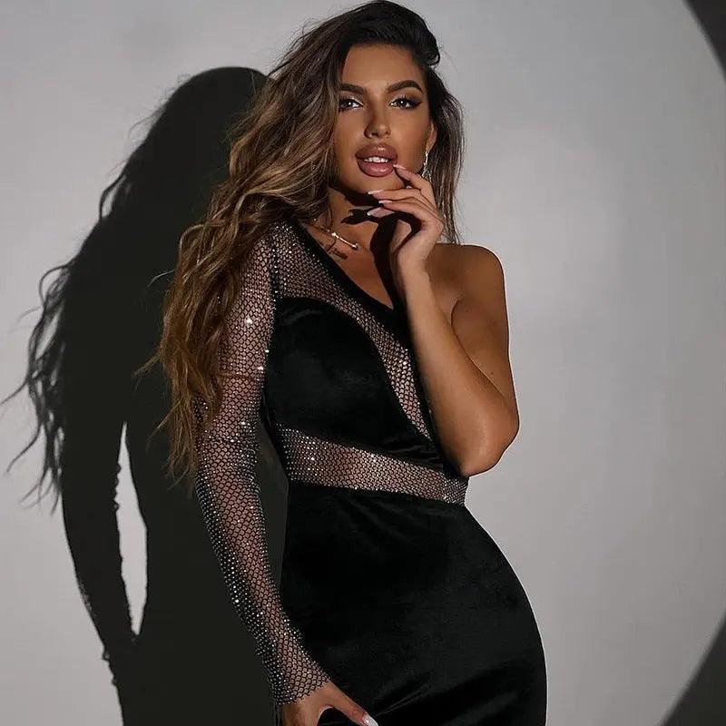 Women Fashionable Sequ Stitching Shoulder Dress - Venus Trendy Fashion Online