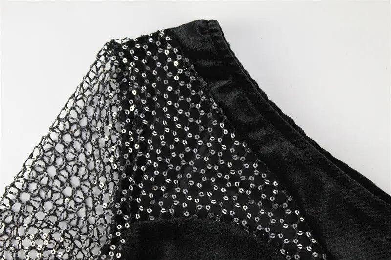 Women Fashionable Sequ Stitching Shoulder Dress - Venus Trendy Fashion Online