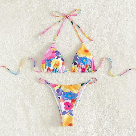 Women Multicolor Printed Halter Neck Bikini Two-Piece Set - Venus Trendy Fashion Online