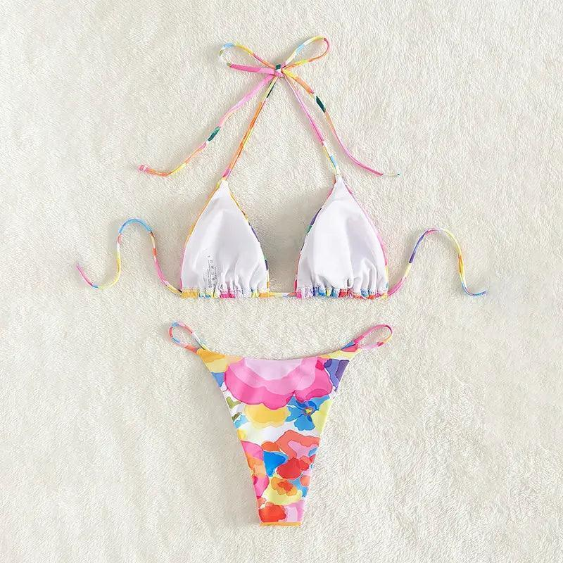 Women Multicolor Printed Halter Neck Bikini Two-Piece Set - Venus Trendy Fashion Online