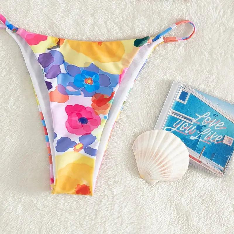 Women Multicolor Printed Halter Neck Bikini Two-Piece Set - Venus Trendy Fashion Online
