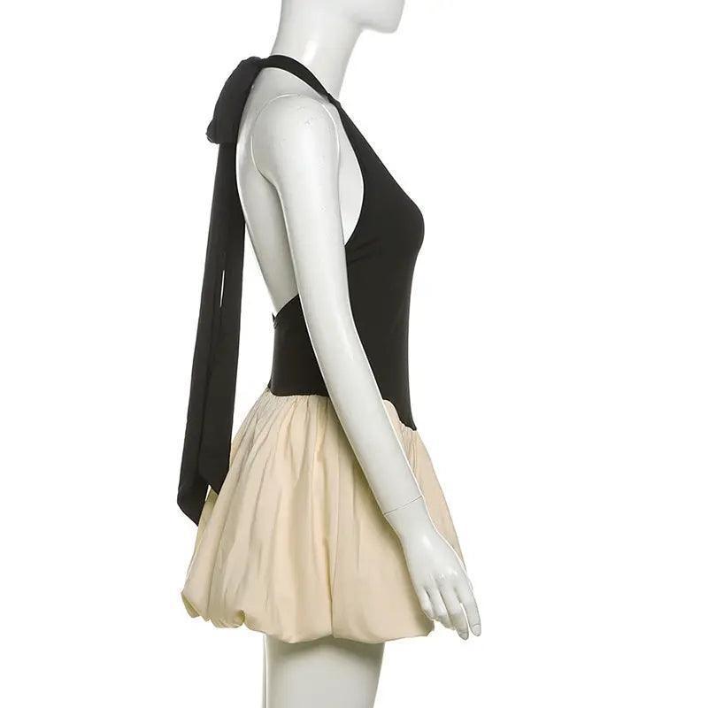 Women Sexy Patchwork Pleated Slimming Dress - Venus Trendy Fashion Online