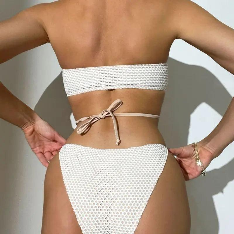 Women Solid Color Halter Neck Ring Bikini Fashion Sexy Two-Piece Swimsuit - Venus Trendy Fashion Online