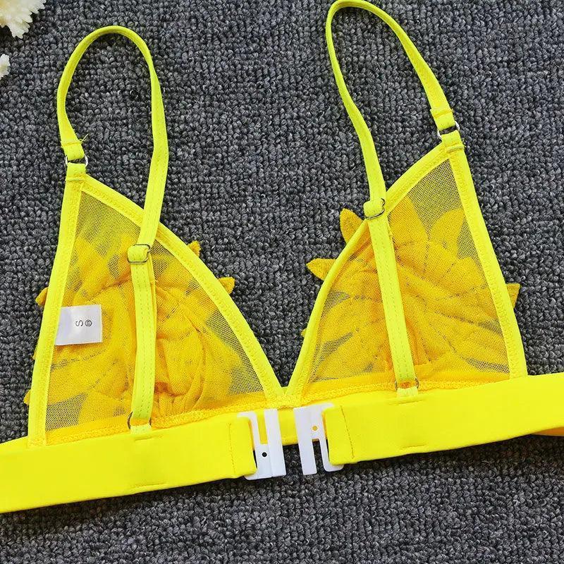 Women Solid Color Sling Floral Bikini Sexy Two-Piece Swimsuit - Venus Trendy Fashion Online