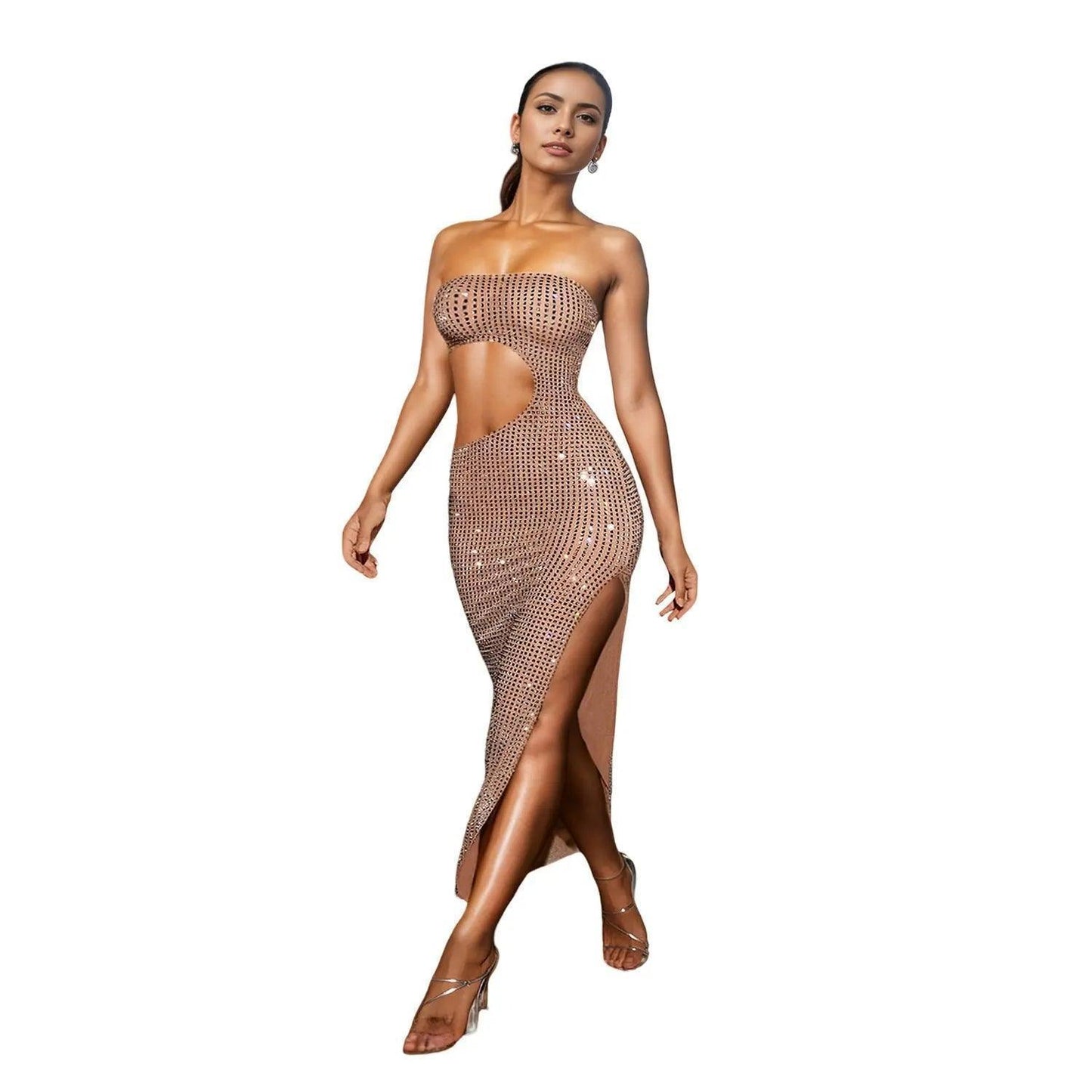 Women Wear Drilling Split Dress Maxi Dress - Venus Trendy Fashion Online