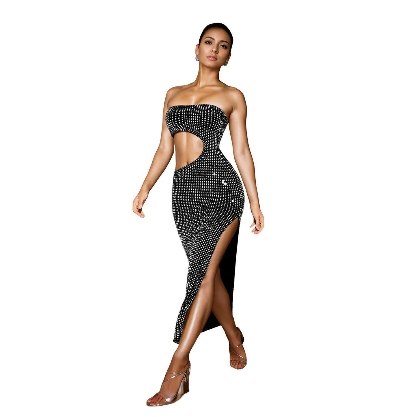 Women Wear Drilling Split Dress Maxi Dress - Venus Trendy Fashion Online