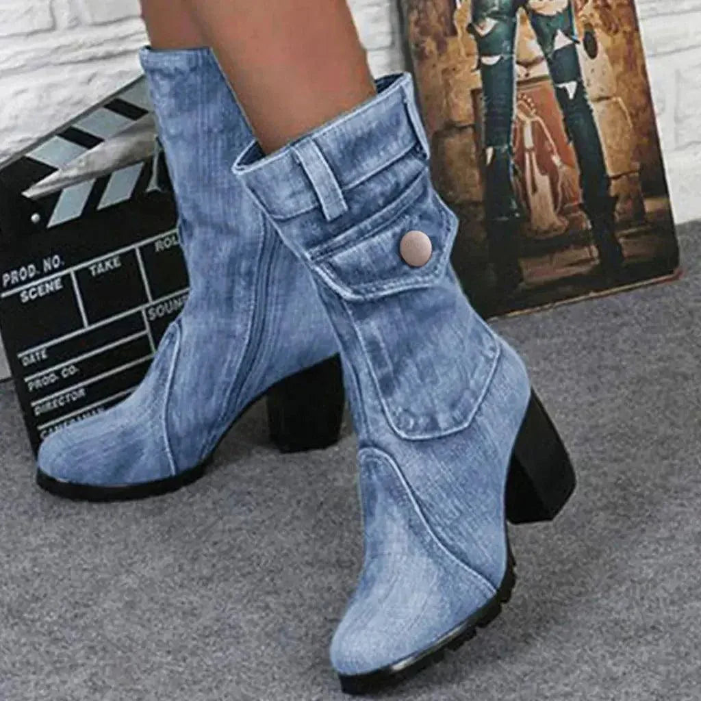 Women's Mid-rise Rome Solid Slip-On Chunky Med Heels Boots - Venus Trendy Fashion Online