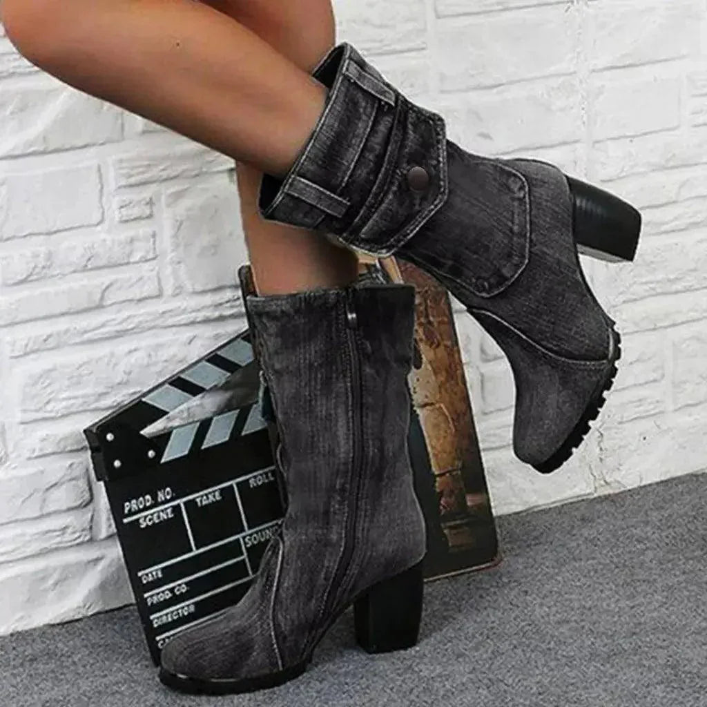 Women's Mid-rise Rome Solid Slip-On Chunky Med Heels Boots - Venus Trendy Fashion Online