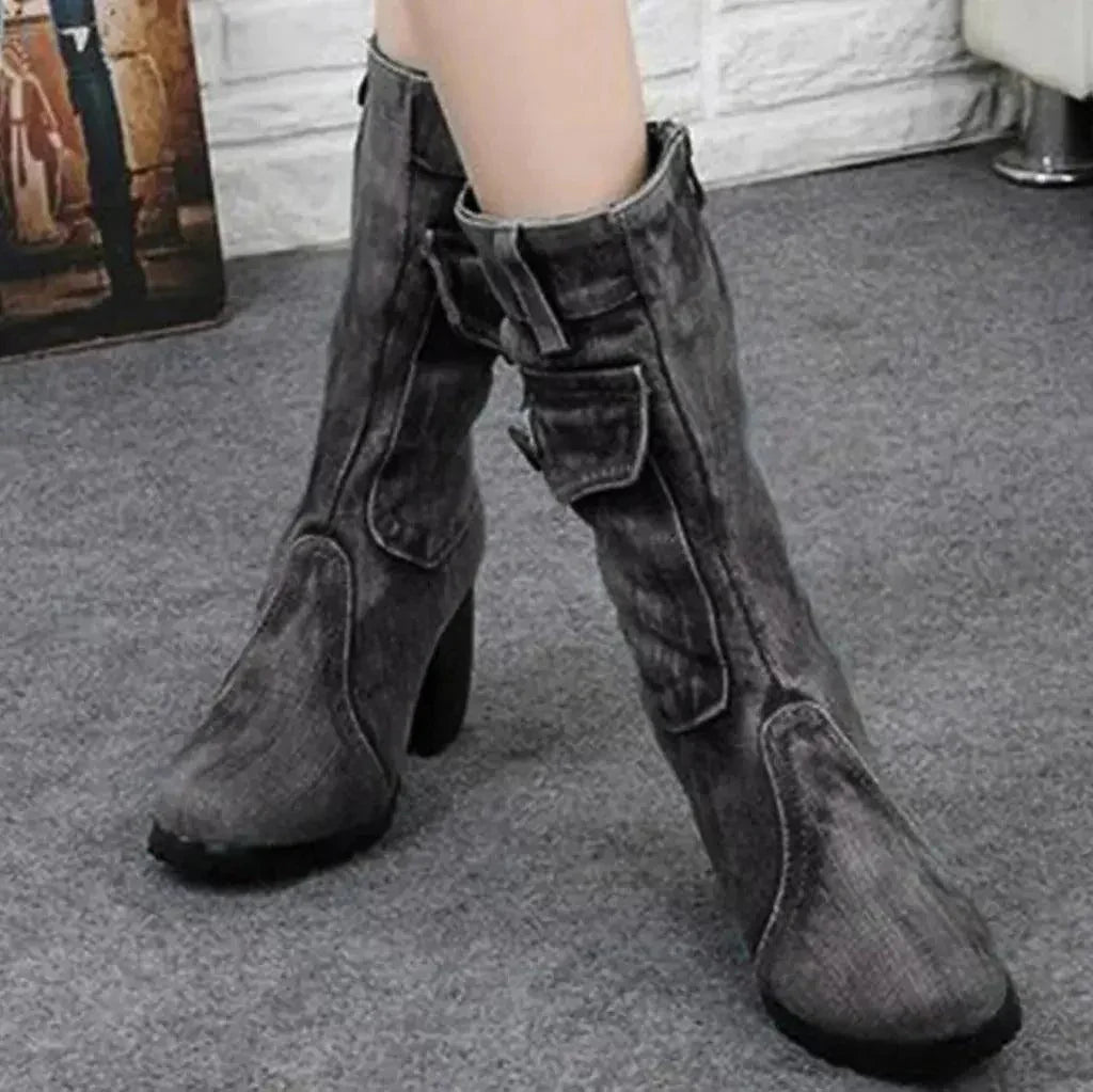 Women's Mid-rise Rome Solid Slip-On Chunky Med Heels Boots - Venus Trendy Fashion Online