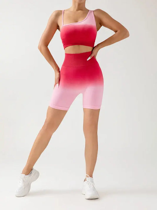 Women's gradient seamless breathable tight sports three-point yoga pants + top set - Venus Trendy Fashion Online
