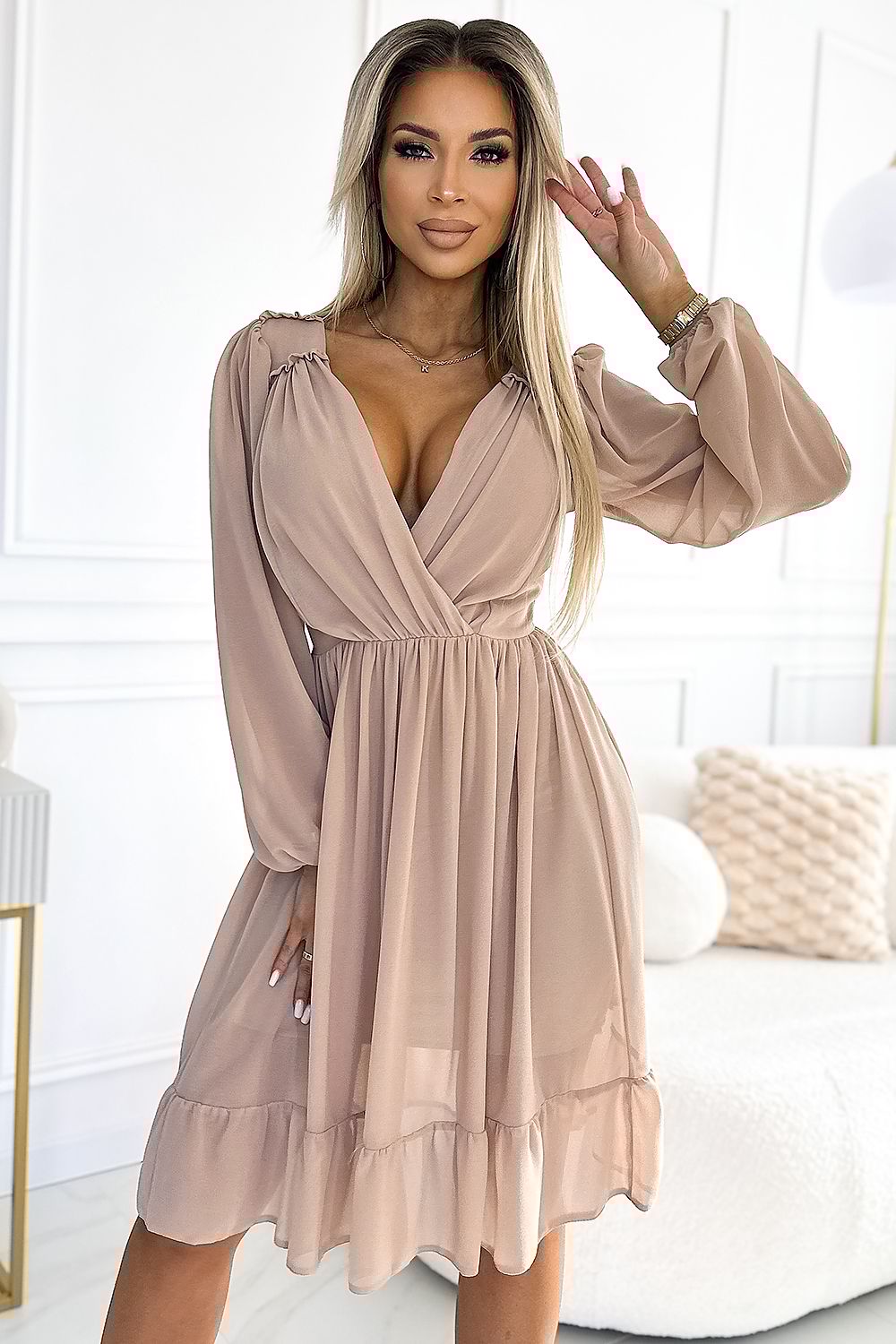 Chiffon Midi Long Sleeves Cocktail dress - Venus Trendy Fashion Online