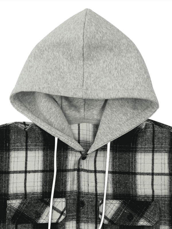Casual Flannel Jacquard Long Sleeve Hooded Plaid Shirt - Venus Trendy Fashion Online