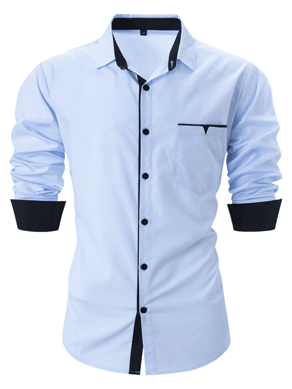Casual lapel contrast color long sleeve shirt - Venus Trendy Fashion Online