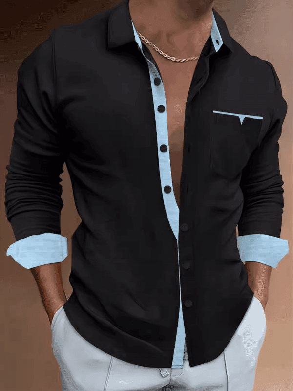Casual lapel contrast color long sleeve shirt - Venus Trendy Fashion Online