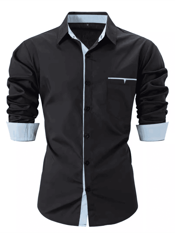 Casual lapel contrast color long sleeve shirt - Venus Trendy Fashion Online