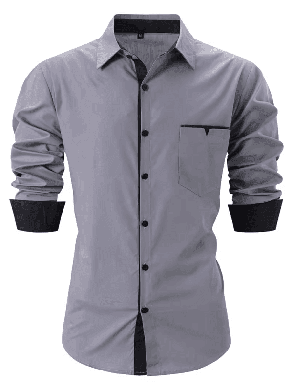 Casual lapel contrast color long sleeve shirt - Venus Trendy Fashion Online