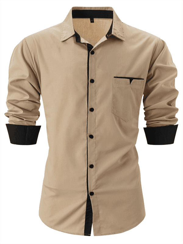 Casual lapel contrast color long sleeve shirt - Venus Trendy Fashion Online