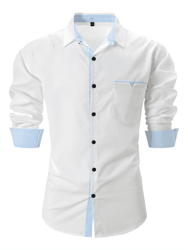 Casual lapel contrast color long sleeve shirt - Venus Trendy Fashion Online