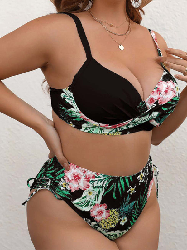 plus size drawstring floral swimwear - Venus Trendy Fashion Online