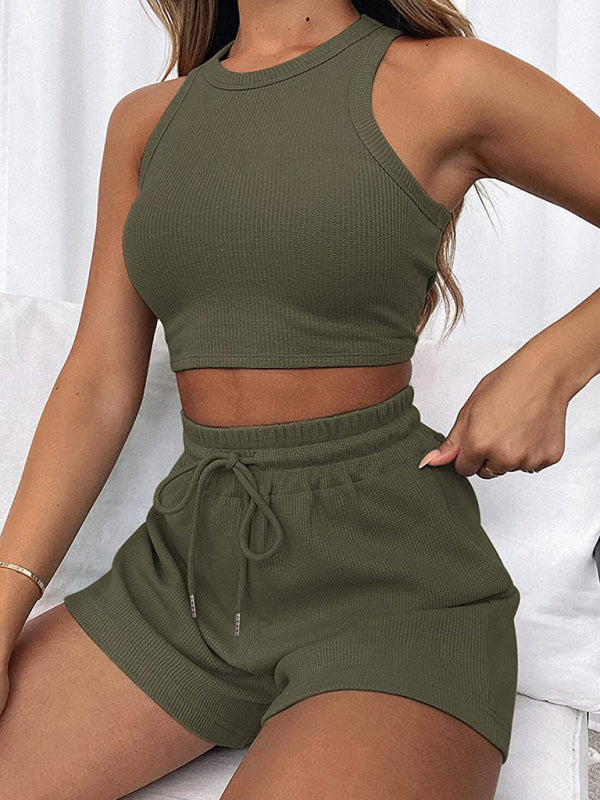 Women's new loose solid color casual sleeveless shorts suit - Venus Trendy Fashion Online