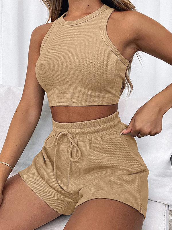 Women's new loose solid color casual sleeveless shorts suit - Venus Trendy Fashion Online