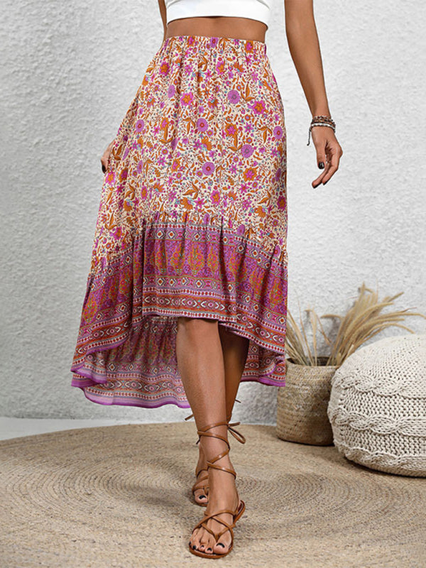New casual women's bohemian skirt positioning printed floral skirt - Venus Trendy Fashion Online