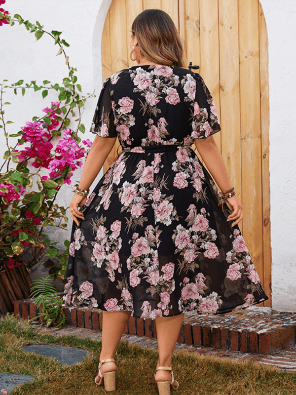 Women's V-neck fluttering sleeves floral dress - Venus Trendy Fashion Online