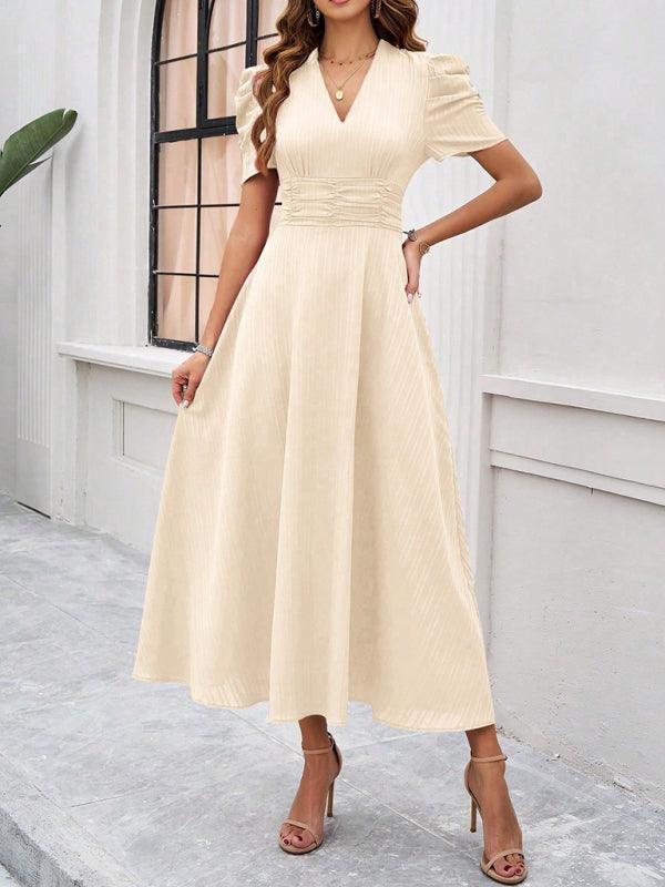 Women's elegant solid color waist dress - Venus Trendy Fashion Online