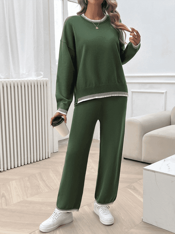 Women's Fashion Casual Contrast Color Sweater Pants Set - Venus Trendy Fashion Online