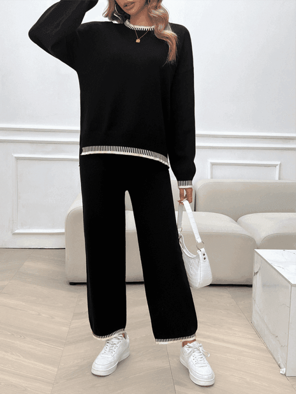 Women's Fashion Casual Contrast Color Sweater Pants Set - Venus Trendy Fashion Online