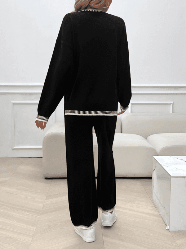 Women's Fashion Casual Contrast Color Sweater Pants Set - Venus Trendy Fashion Online