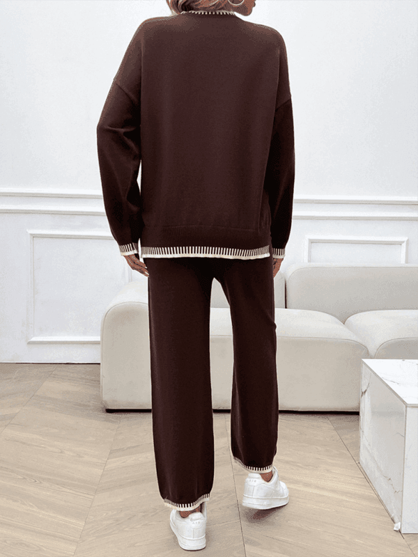 Women's Fashion Casual Contrast Color Sweater Pants Set - Venus Trendy Fashion Online