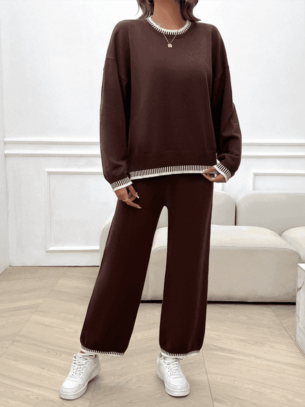Women's Fashion Casual Contrast Color Sweater Pants Set - Venus Trendy Fashion Online