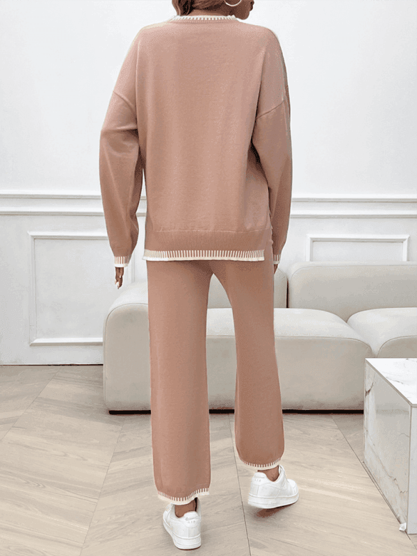 Women's Fashion Casual Contrast Color Sweater Pants Set - Venus Trendy Fashion Online