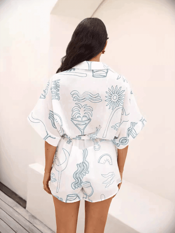 Ladies' new style lapel mid-length sleeve jumpsuit - Venus Trendy Fashion Online