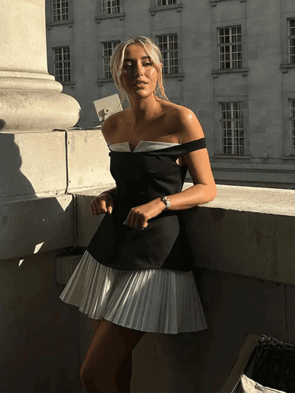 Women's elegant sexy pleated off-shoulder sleeveless short dress - Venus Trendy Fashion Online