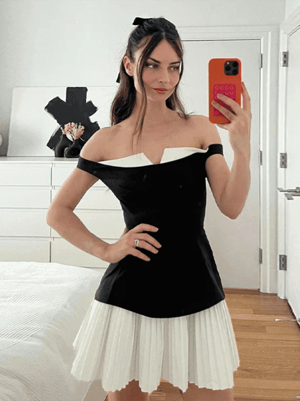 Women's elegant sexy pleated off-shoulder sleeveless short dress - Venus Trendy Fashion Online
