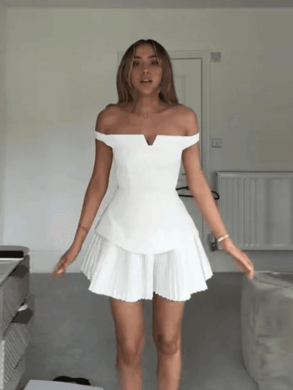 Women's elegant sexy pleated off-shoulder sleeveless short dress - Venus Trendy Fashion Online