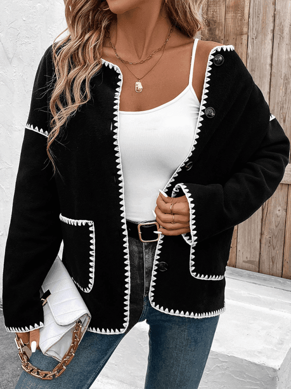 Loose-fitting colorblock fleece jacket - Venus Trendy Fashion Online