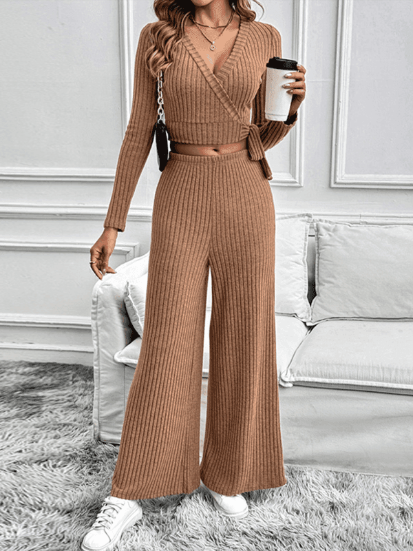 Long-sleeved solid color texture basic versatile ladies two-piece suit - Venus Trendy Fashion Online