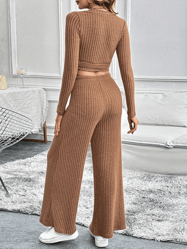 Long-sleeved solid color texture basic versatile ladies two-piece suit - Venus Trendy Fashion Online