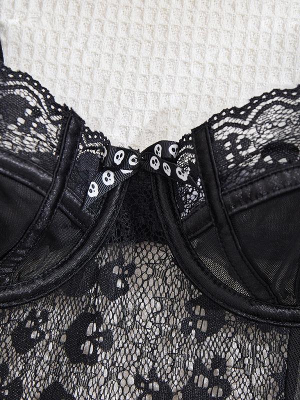 Halloween Skull Lace One Piece Leotard - Venus Trendy Fashion Online