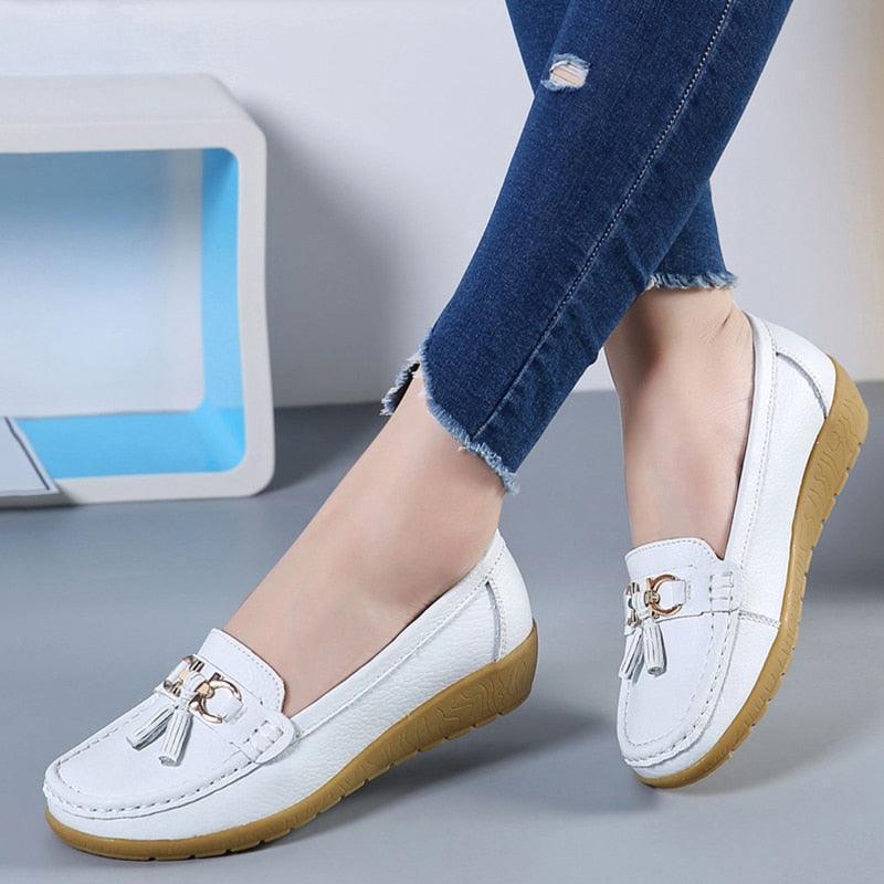 Cut Out Leather Breathable Moccasins Women Casual Shoes - Venus Trendy Fashion Online
