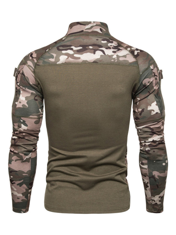 Men's Military Field Outdoor Elastic Fitness Camouflage Long Sleeve Zipper Pocket T-Shirt Venus Trendy Fashion Online