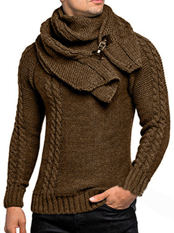 Men's fashionable scarf pullover solid color twist knitted sweater top Venus Trendy Fashion Online