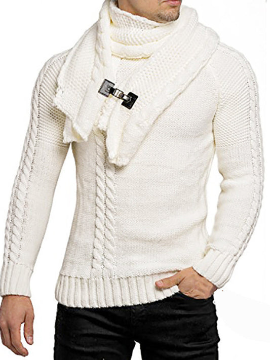 Men's fashionable scarf pullover solid color twist knitted sweater top Venus Trendy Fashion Online