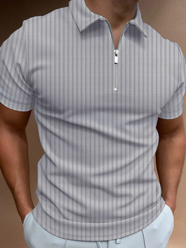 Men's new zipper striped short-sleeved lapel casual polo shirt Venus Trendy Fashion Online