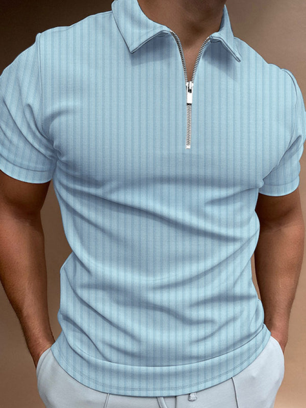 Men's new zipper striped short-sleeved lapel casual polo shirt Venus Trendy Fashion Online