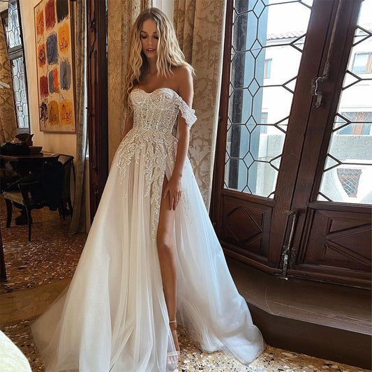 Off Shoulder Lace Appliques A-Line Wedding Gown Venus Trendy Fashion Online
