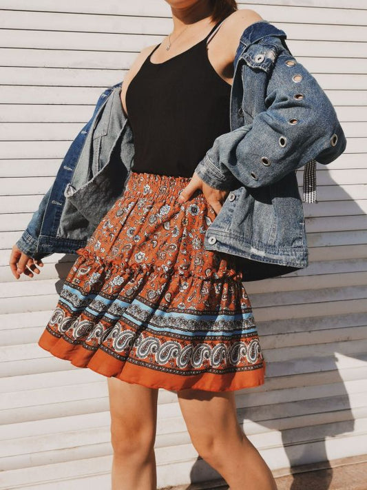 Printed Skirt Bohemian Ethnic Ruffle Skirt Venus Trendy Fashion Online